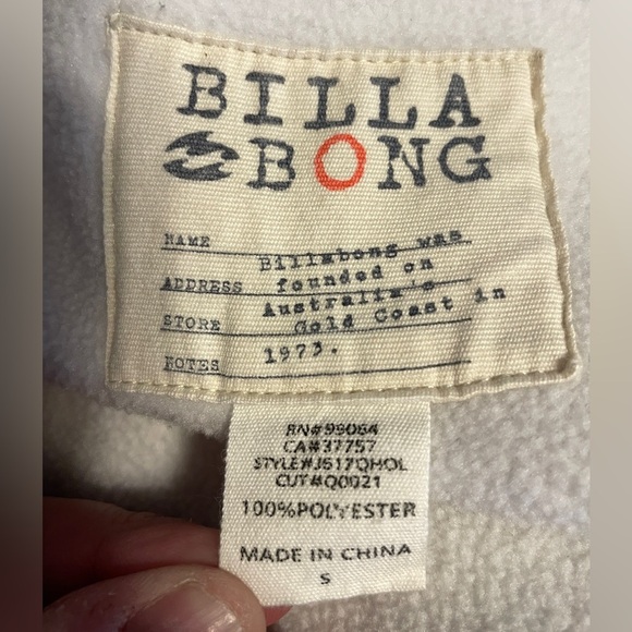 Billabong White Gray Aztec Print Coat Sz‎ Small Mid Weight Thumb Holes - Picture 5 of 5